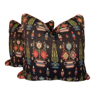 Folk Flowers Tapestry 22" Pillows-a Pair For Sale