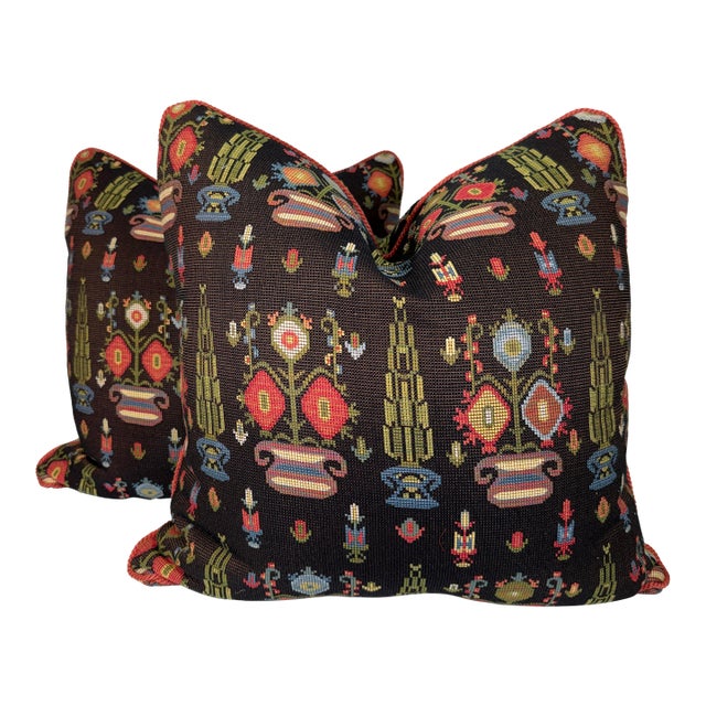 Folk Flowers Tapestry 22" Pillows-a Pair For Sale
