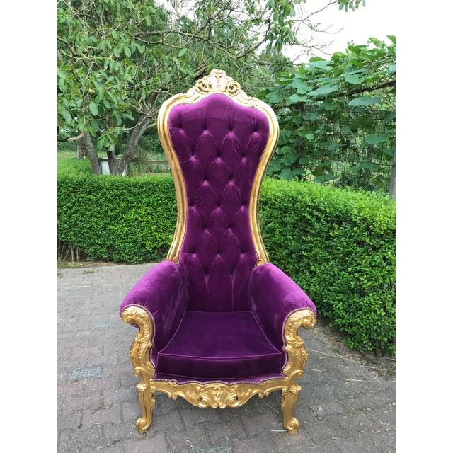 Baroque Style Tufted Purple Velvet Throne Chair Custom ...