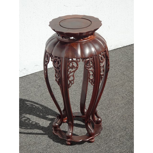 Vintage 20th Century Chinese Carved Wooden Side Table Plant Stand For Sale - Image 4 of 15