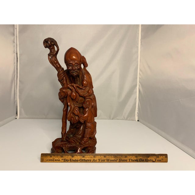 Antique Carved Rosewood Chinese God of Longevity Figurine For Sale - Image 10 of 10