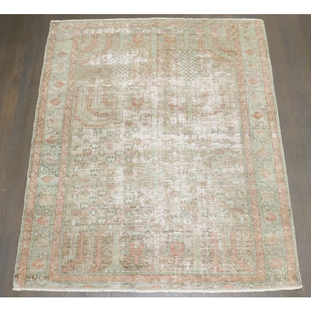 Persian Antique Zabihi Collection Worn Persian Small Square Rug - 3'7" x 4'4" For Sale - Image 3 of 8