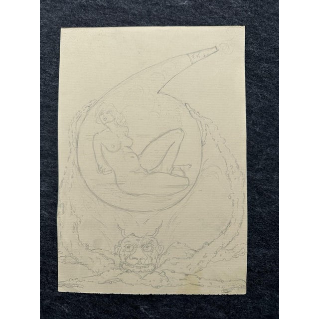 Carl Heinz Berberich, Nude, Devil Fries the Naked Vulva in the Glass Flask of Sin to…, Pencil on Paper, in Good...