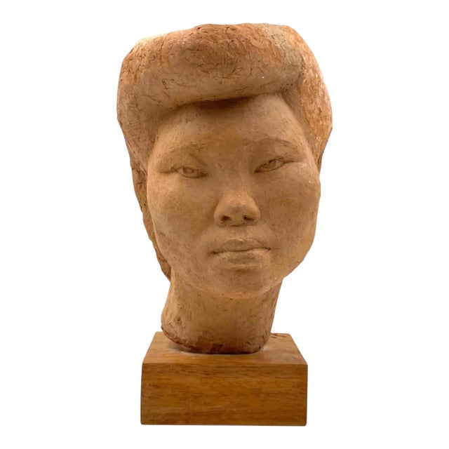 Willy Gordon, Terracotta Japanese Girl Akito Head Sculpture, France 1940s For Sale