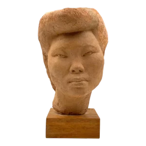 Willy Gordon, Terracotta Japanese Girl Akito Head Sculpture, France 1940s