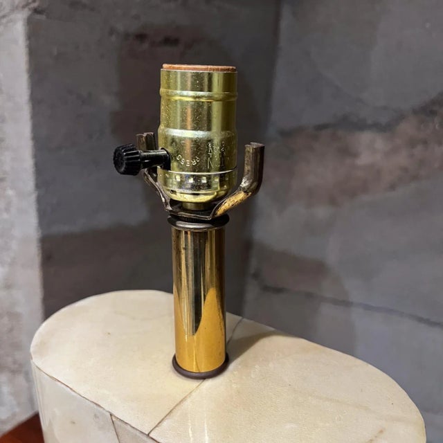 AMBIANIC presents 1980s Goatskin Table Lamp Style of Karl Springer unmarked 4 d x 8.5 w x 18 h Original unrestored vintage...