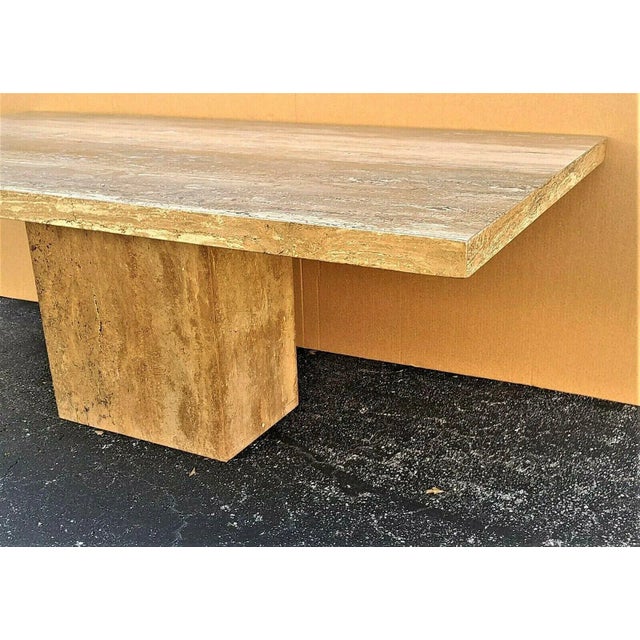 Italian Walnut Travertine Polished Marble Dining Table For Sale - Image 4 of 12
