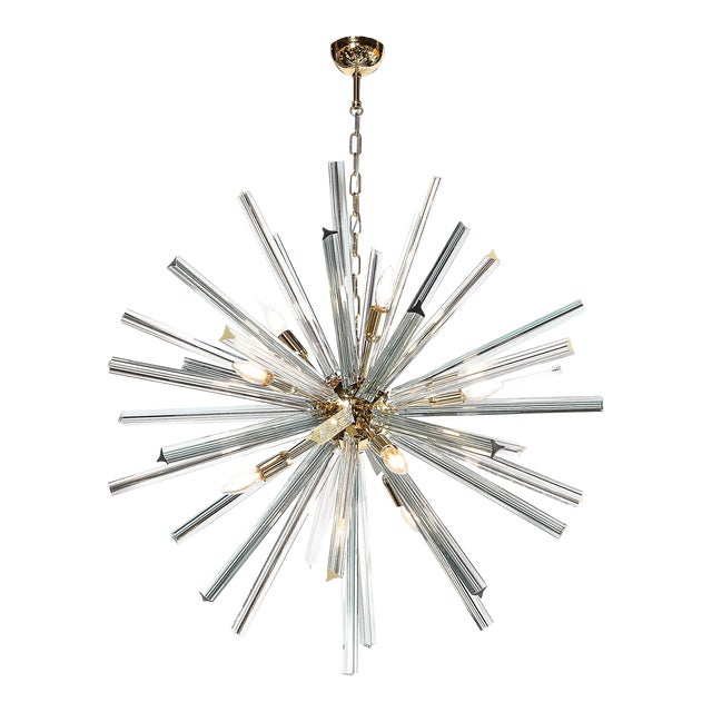Modernist Hand-Blown Murano Smoked Aquamarine Camer Glass Sputnik Chandelier For Sale