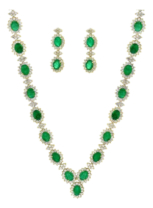 37 Ct Oval Shape Natural Emerald & 22 Carat Diamond Necklace & Earring Suite