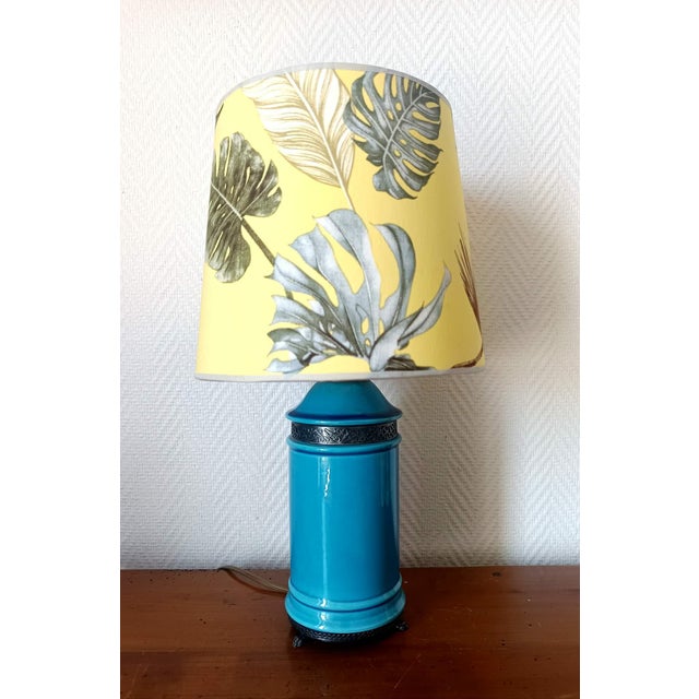 Blue Ceramic Lamp with Claw Feet and Foliage Lampshade, 1960s For Sale - Image 14 of 14