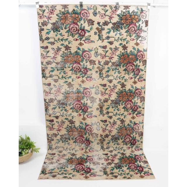 Brown 1970s Vintage Turkish Oushak Handmade Wool Cotton Brown Floral Area Rug For Sale - Image 8 of 11