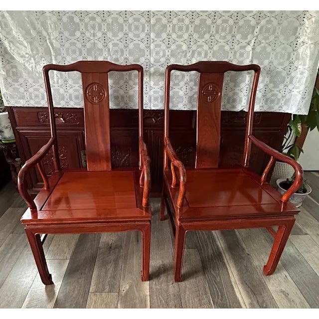 1970s 9 Piece Chinese Rosewood Chinese Longevity Oval Dining Set
