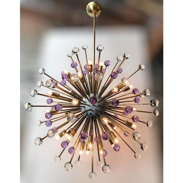 Brass 21st Century Italian Burst Clear and Lilac Murano Glass Sphere Sputnik by Fabio LTD For Sale - Image 8 of 9