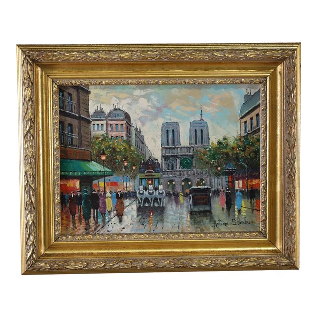Original Antione Blanchard Paris Street Scene Oil Painting For Sale