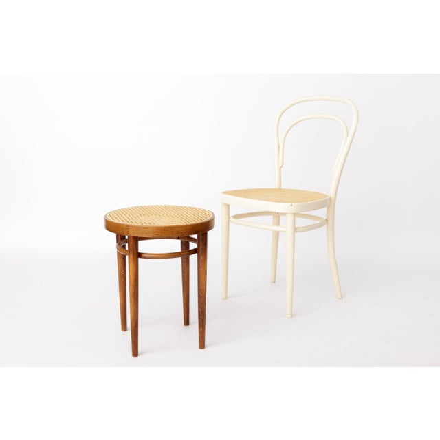 Mid-Century Modern Beech Bentwood Stool with Vienna Cane Seat, 1950s For Sale - Image 4 of 9