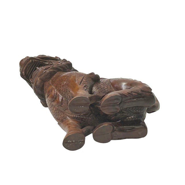 Vintage Chinese Boxwood Carved Kirin Fengshui Figure For Sale - Image 9 of 10