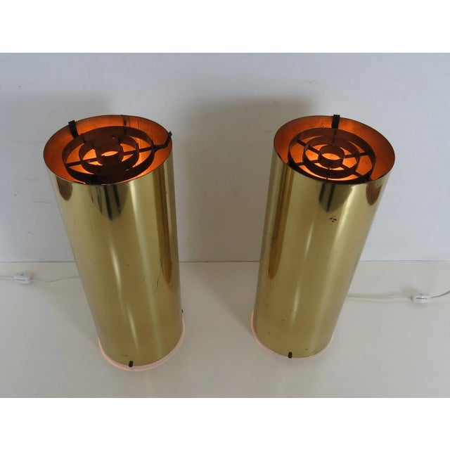 1980s Vintage Brass Cylinder Up Light Lamps Attributed to Robert Sonneman - a Pair For Sale - Image 5 of 12