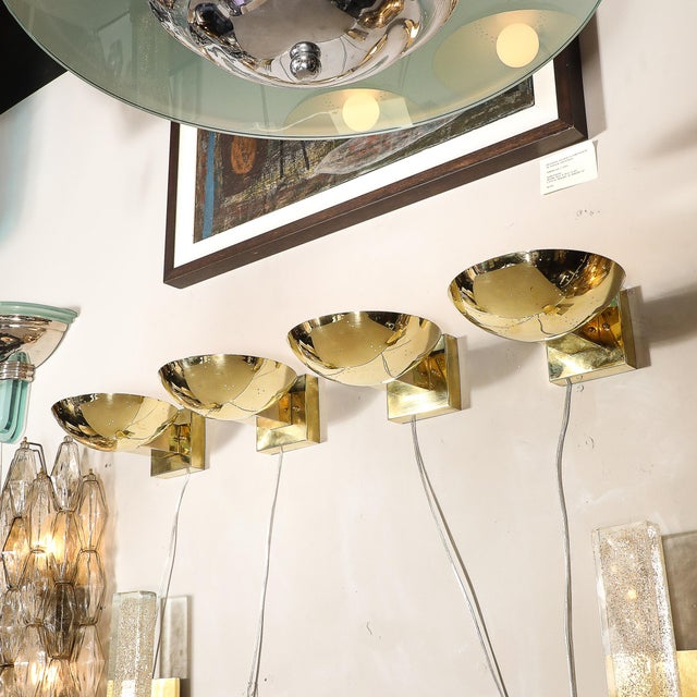 1950s Set of Four Mid-Century Modernist Polished Brass Sconces by Paavo Tynell For Sale - Image 5 of 18