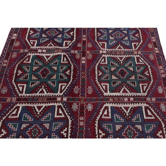 Rug & Kilim Handwoven Vintage Turkish Kilim Rug in Wine, Teal & White Geometric Pattern For Sale - Image 4 of 6