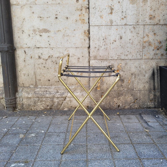 Black Folding Hotel Luggage Rack in Gold-Plated Steel and Textile, France, 1990s For Sale - Image 8 of 18