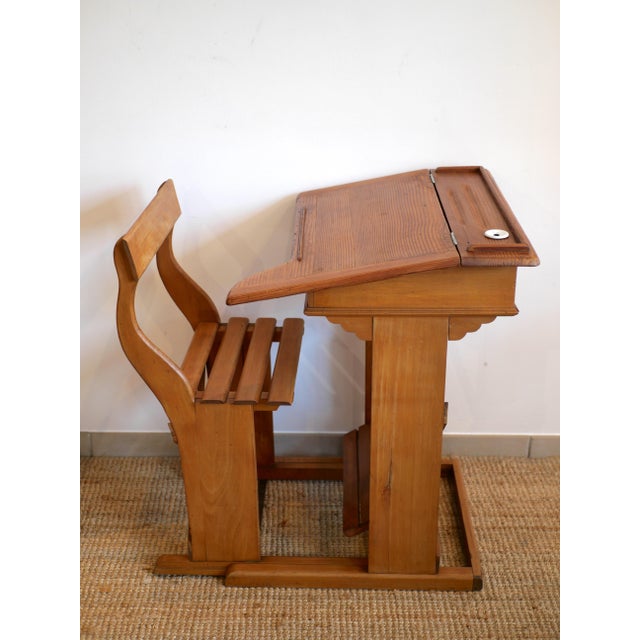 Vintage French Wooden School Desk, 1950s For Sale - Image 6 of 14