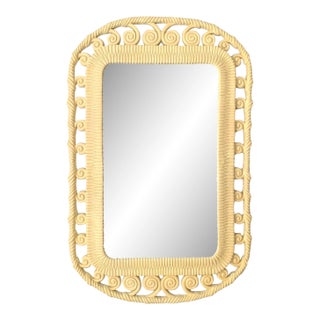 1970s Large Vintage Polynesian Style Rattan Wall Mirror For Sale