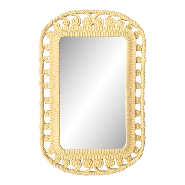 1970s Large Vintage Polynesian Style Rattan Wall Mirror For Sale