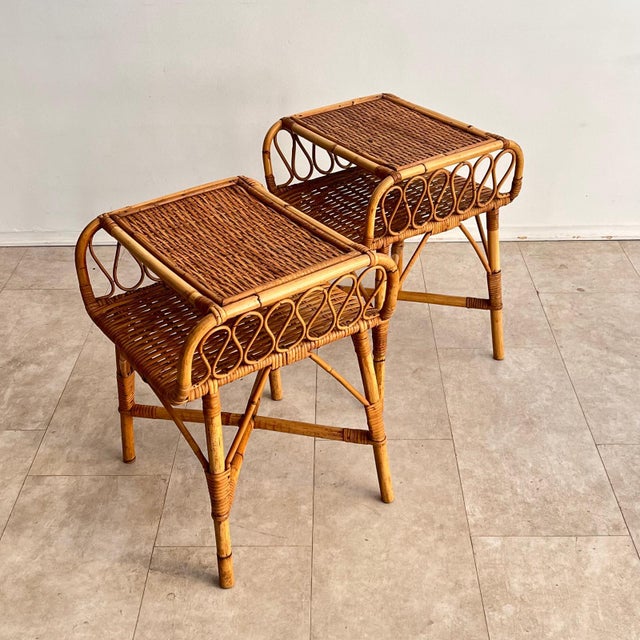 Mid-Century Italian Bamboo and Rattan Nightstands, 1960s, Set of 2 For Sale - Image 4 of 11