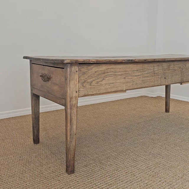 Brown Antique French Elm Farm Dining Table With Drawers - Circa 1870 For Sale - Image 8 of 15
