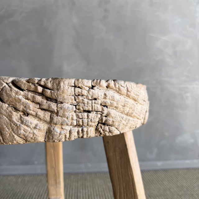 Mid 20th Century Vintage Elm Wood Wheel Side Table #E90 For Sale - Image 5 of 8