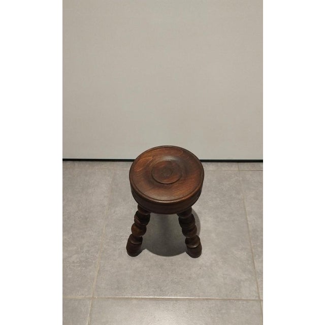 Antique Brutalist Stool in Turned Wood DLG by Charles Dudouyt, 1970s For Sale - Image 4 of 15