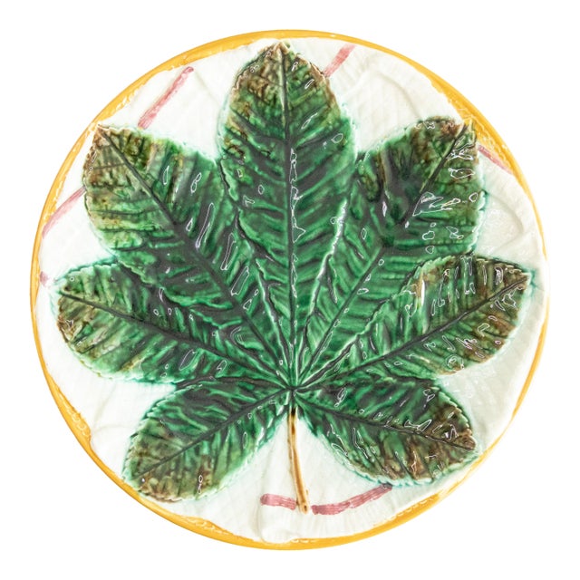 Antique English George Jones Majolica Chestnut Leaf on a White Napkin Plate, C. 1870 For Sale
