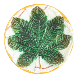 Antique English George Jones Majolica Chestnut Leaf on a White Napkin Plate, C. 1870