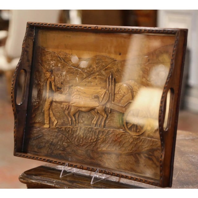 Wood Early 20th Century French Breton Folk Art Carved Walnut Serving Tray For Sale - Image 7 of 9
