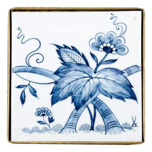 Porcelain & Brass Tile Coaster with Floral Decor from Porzellan-Manufaktur Meissen, 1960s, Set of 2