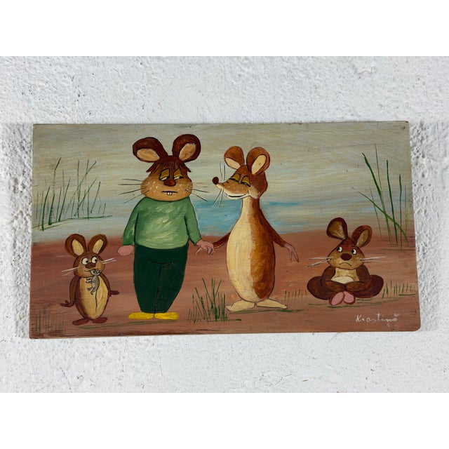 Folk Art Vintage Folk Art Wall Art, Hand Painted For Sale - Image 3 of 7