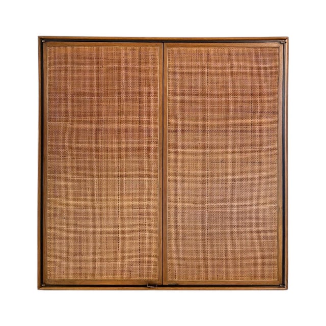 1950s Mid-Century Modern Cane and Walnut Credenza and Wall Cabinet by Jack Cartwright for Founders - Set of 2 For Sale In Atlanta - Image 6 of 11