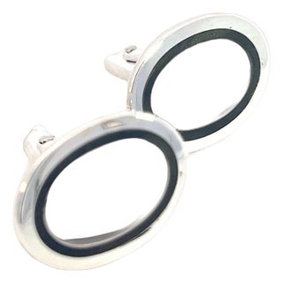 Late 20th Century Tiffany & Co Estate Mens Silver & Blue Enamel Cufflinks Sterling Silver, A Pair For Sale