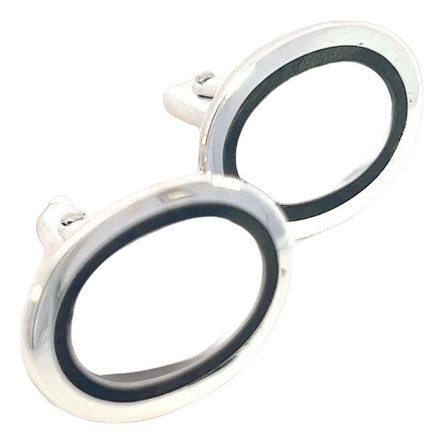 Late 20th Century Tiffany & Co Estate Mens Silver & Blue Enamel Cufflinks Sterling Silver, A Pair For Sale