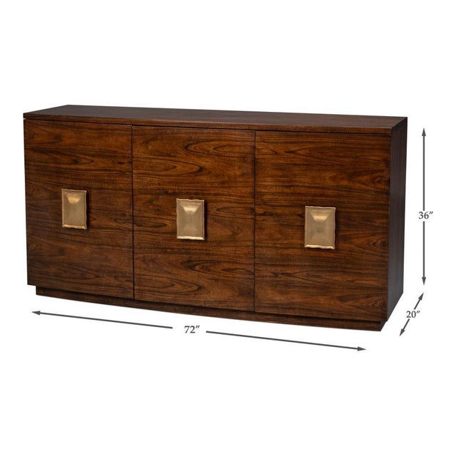 Modern Bowfront Walnut Credenza - Sculpted Stainless Pulls For Sale - Image 12 of 12