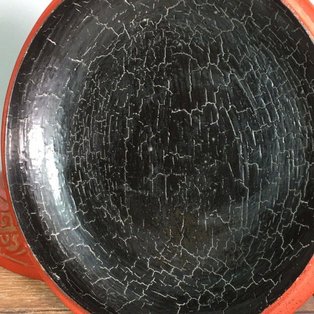 Carved Cinnabar Lacquer Round Lidded Box, Landscape Pavilion Scene Chinoiserie Jewelry Box For Sale - Image 9 of 9