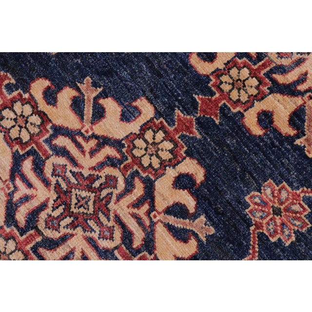 Southwestern Super Kazak Blue/Tan Wool Rug - 4'8'' X 6'1'' For Sale - Image 4 of 10