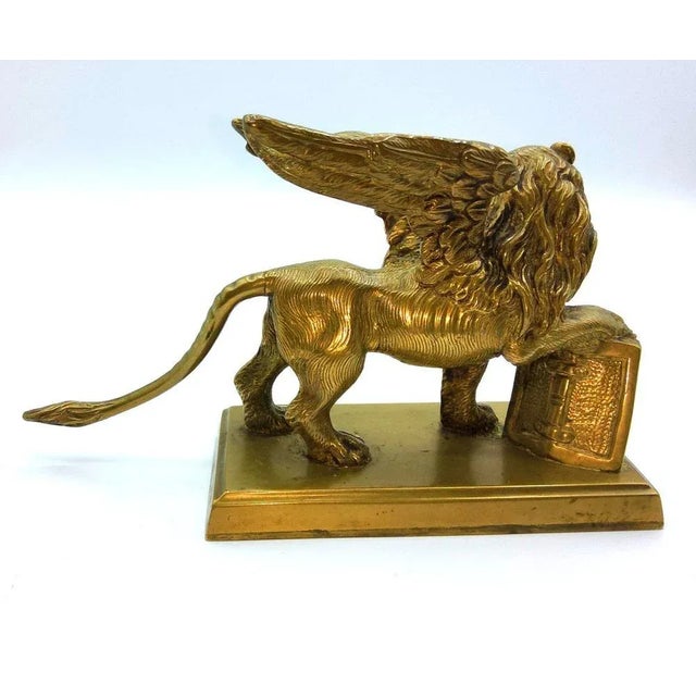 Antique Bronze Winged Lion on Rectangular Base For Sale - Image 5 of 13