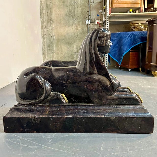 Pair of Maitland Smith Tessellated Egyptian Seated Sphinxes, Entryway For Sale - Image 10 of 12