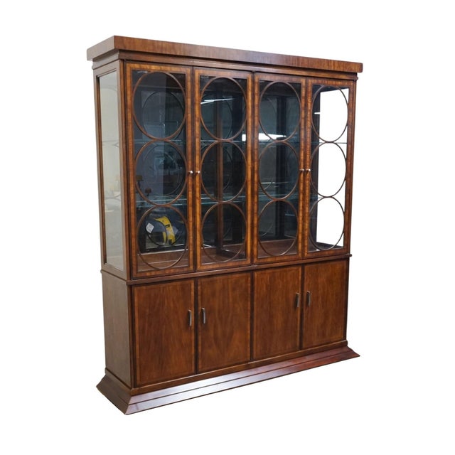 Hickory White Hickory White Banded Mahogany Contemporary Modern Asian Inspired 79" Lighted Display China Cabinet For Sale - Image 4 of 15