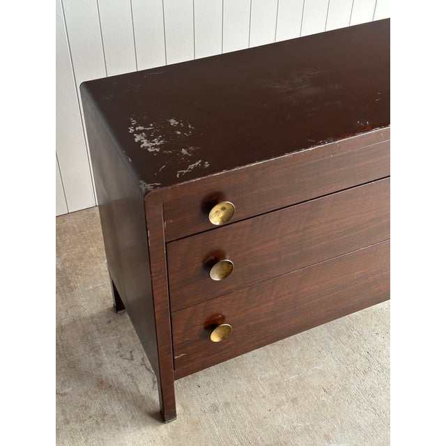 Vintage Norman Bel Geddes Steel Chest of Drawers With Mirror & Brass Pulls, C. 1930s For Sale - Image 9 of 18