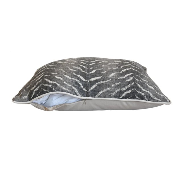 Gray Charcoal Gray & Cream Animal Tiger Stripe Feather/Down Pillow 24” X 18” For Sale - Image 8 of 9