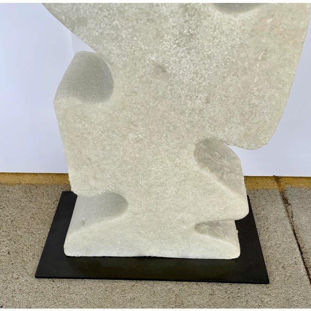 Stylish Arteriors Organic Modern Tall Ricestone Leamon Sculpture, black meta base, showroom floor sample