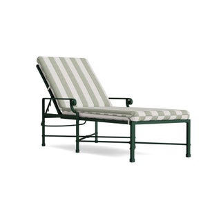 Brown Jordan Venetian Adjustable Chaise Lounge in Forest Green with Forest Stripe Cushions For Sale