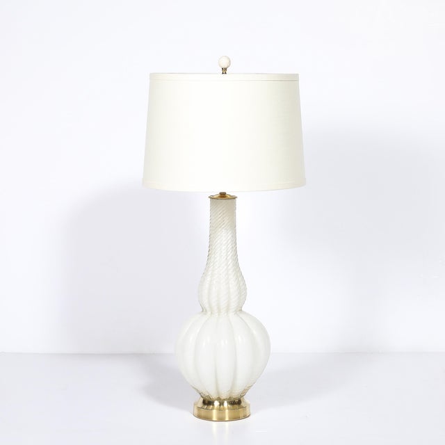 Metal Pair of Mid-Century Modern Hand-Blown Murano Fluted Off White Glass Table Lamps For Sale - Image 7 of 16